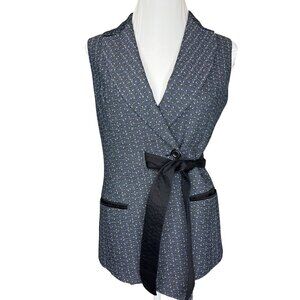 Karen Millen Blue Waistcoat Vest Belted Ladies Size 6 Jacquard Print Career